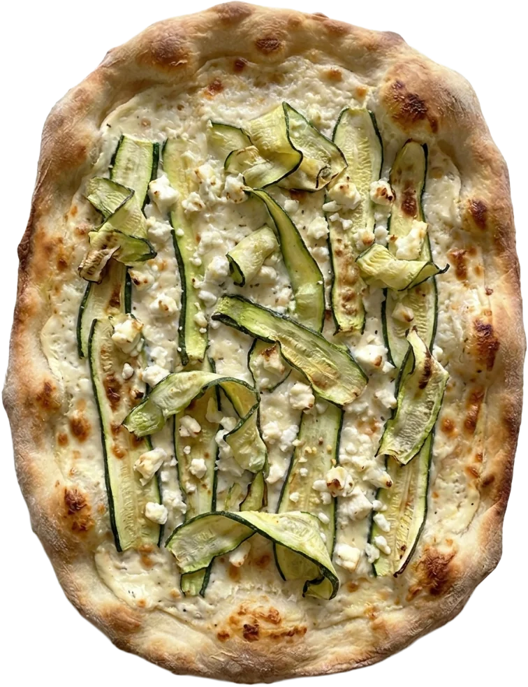 Flammkuchen Zucchini-Hirtenkäse, von oben