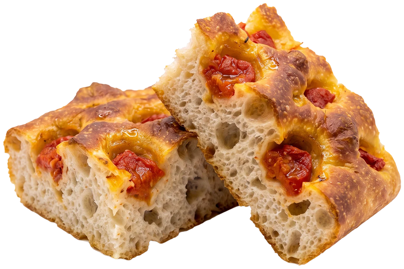 Focaccia Pomodoro – zwei Stücke im Anschnitt